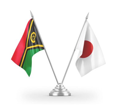 Japonya ve Vanuatu masa bayrakları beyaz 3D görüntüleme üzerinde izole edildi