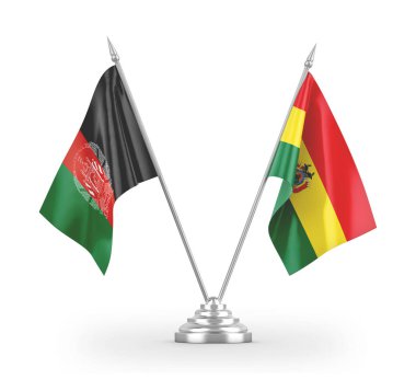 Bolivya ve Afganistan masa bayrakları beyaz 3D görüntüleme üzerinde izole 