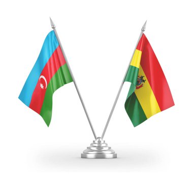 Bolivya ve Azerbaycan masa bayrakları beyaz 3D görüntüleme üzerinde izole 