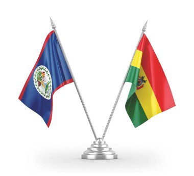 Bolivya ve Belize masa bayrakları beyaz 3d görüntüleme üzerinde izole 
