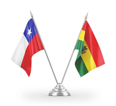 Bolivya ve Şili bayrakları beyaz 3d görüntüleme üzerinde izole edildi