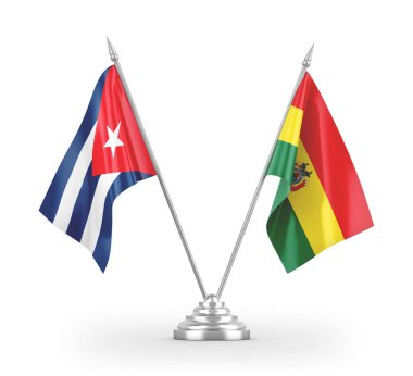 Bolivya ve Küba masa bayrakları beyaz 3d görüntüleme üzerinde izole