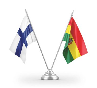 Bolivya ve Finlandiya bayrakları beyaz 3d görüntüleme üzerinde izole edildi