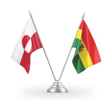 Bolivya ve Grönland masa bayrakları beyaz 3D görüntüleme üzerinde izole