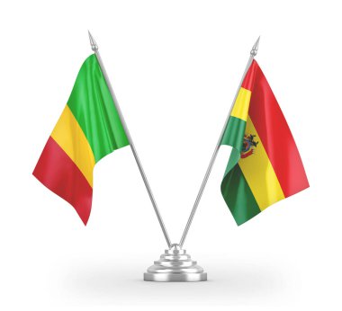 Bolivya ve Mali masa bayrakları beyaz 3d görüntüleme üzerinde izole