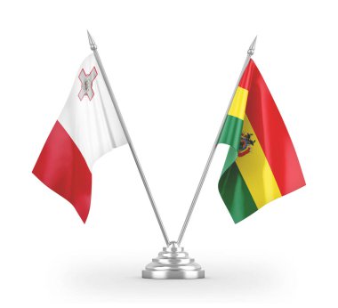 Bolivya ve Malta tablo bayrakları beyaz 3d görüntüleme üzerinde izole