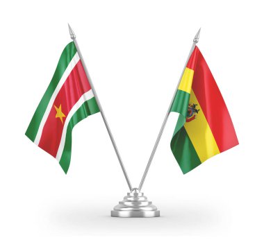 Bolivya ve Surinam tablo bayrakları beyaz 3d görüntüleme üzerinde izole