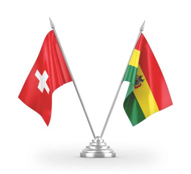 Bolivya ve İsviçre bayrakları beyaz 3D görüntüleme üzerinde izole edildi