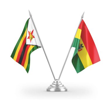 Bolivia and Zimbabwe table flags isolated on white 3D rendering