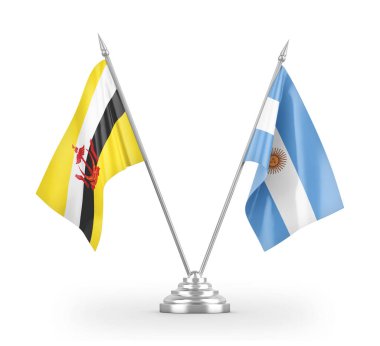 Argentina and Brunei table flags isolated on white 3D rendering