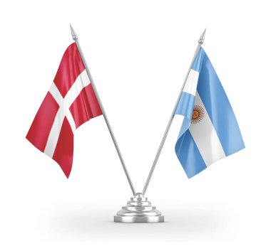 Argentina and Denmark table flags isolated on white 3D rendering