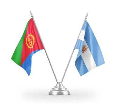 Argentina and Eritrea table flags isolated on white 3D rendering