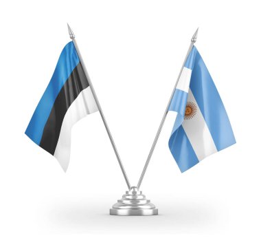 Argentina and Estonia table flags isolated on white 3D rendering