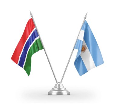 Argentina and Gambia table flags isolated on white 3D rendering