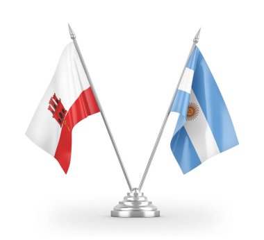 Argentina and Gibraltar table flags isolated on white 3D rendering
