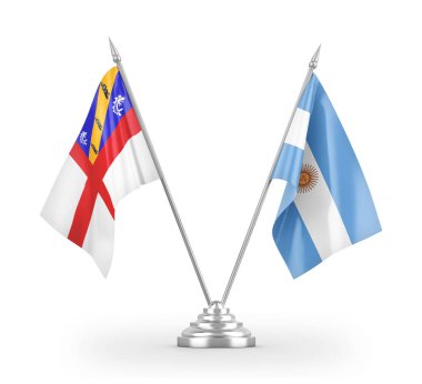 Argentina and Herm table flags isolated on white 3D rendering