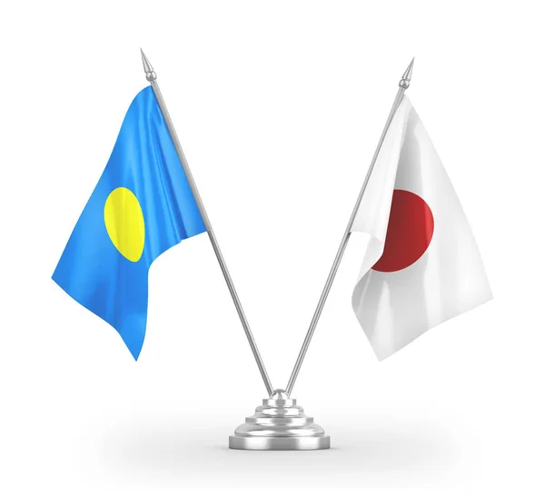 Japan and Palau table flags isolated on white 3D rendering — Stock Photo, Image