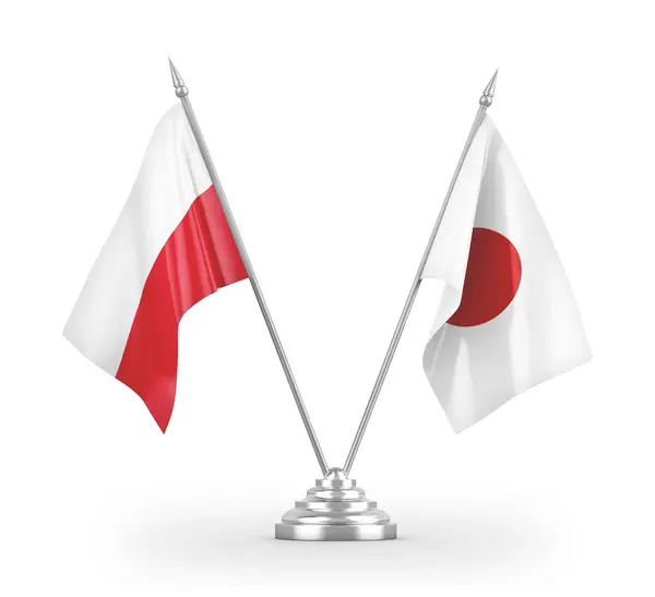白色3Dレンダリングで分離された日本とポーランドのテーブルフラグ — ストック写真