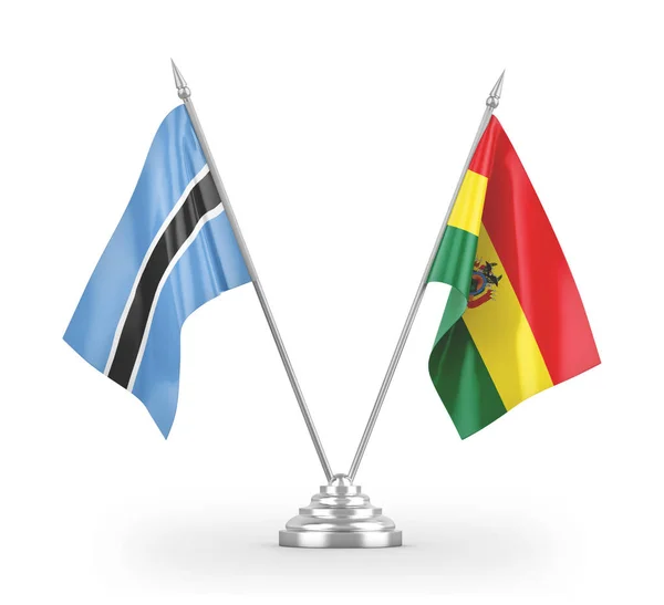 Banderas de mesa Bolivia y Botswana aisladas en renderizado 3D blanco — Foto de Stock