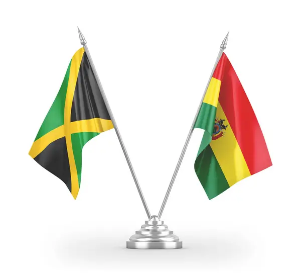 Bolivya ve Jamaika masa bayrakları beyaz 3D görüntüleme üzerinde izole edildi — Stok fotoğraf
