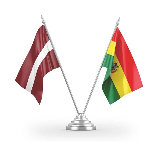 Bolívie a Lotyšsko tabulky vlajky izolované na bílém 3D vykreslování — Stock fotografie