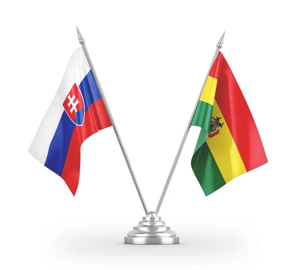 Bandeiras de mesa Bolívia e Eslováquia isoladas em renderização 3D branca — Fotografia de Stock