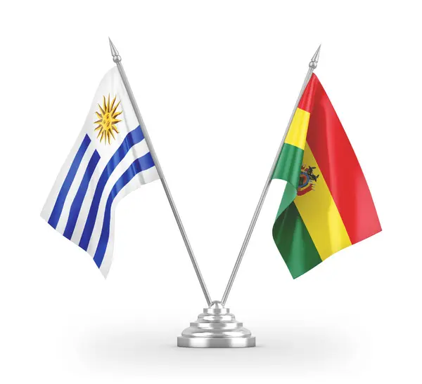 Bolivia and Uruguay table flags isolated on white 3D rendering — Stock Photo, Image