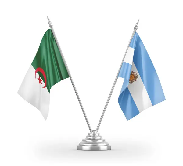 Argentina and Algeria table flags isolated on white 3D rendering — Stock Photo, Image