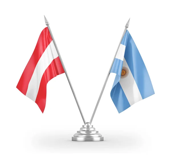 Argentina and Austria table flags isolated on white 3D rendering — 图库照片