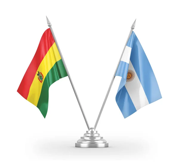 Argentina and Bolivia table flags isolated on white 3D rendering — Stock Photo, Image