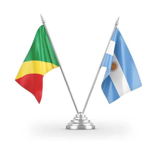 Argentina and Congo table flags isolated on white 3D rendering — Stock Photo, Image