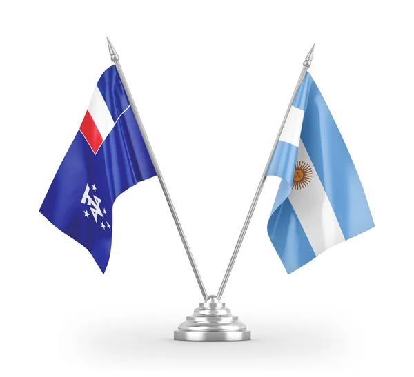 Argentina e terre australi e antartiche francesi bandiere da tavolo isolate su rendering 3D bianco — Foto Stock