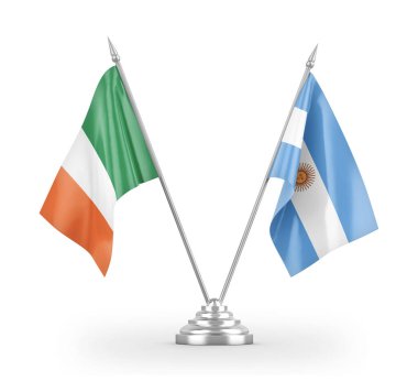 Argentina and Ireland table flags isolated on white 3D rendering