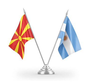 Argentina and North Macedonia table flags isolated on white 3D rendering