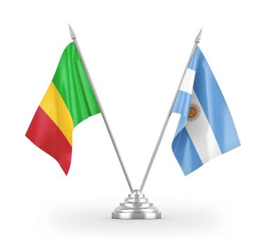Argentina and Mali table flags isolated on white 3D rendering