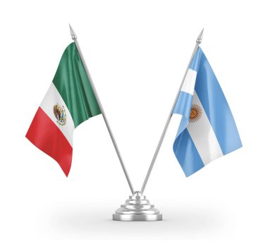 Argentina and Mexico table flags isolated on white 3D rendering