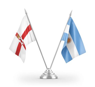 Argentina and Northern Ireland table flags isolated on white 3D rendering