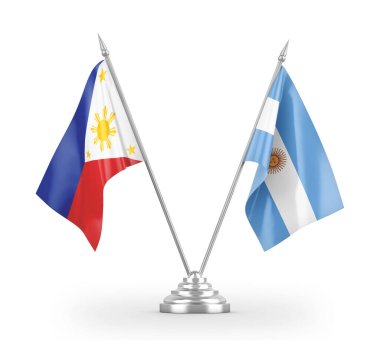 Argentina and Philippines table flags isolated on white 3D rendering