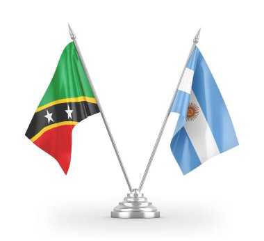 Argentina and Saint Kitts and Nevis table flags isolated on white 3D rendering