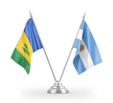 Argentina and Saint Vincent and the Grenadines table flags isolated on white 3D rendering