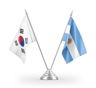 Argentina and South Korea table flags isolated on white 3D rendering
