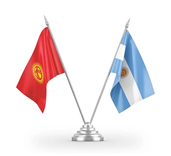 Argentina and Kyrgyzstan table flags isolated on white 3D rendering — Stock Photo, Image
