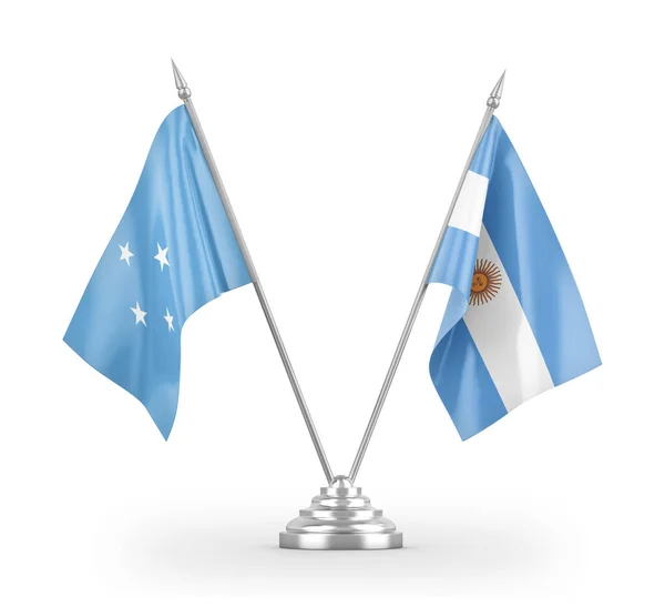 Argentina and Micronesia table flags isolated on white 3D rendering — 图库照片