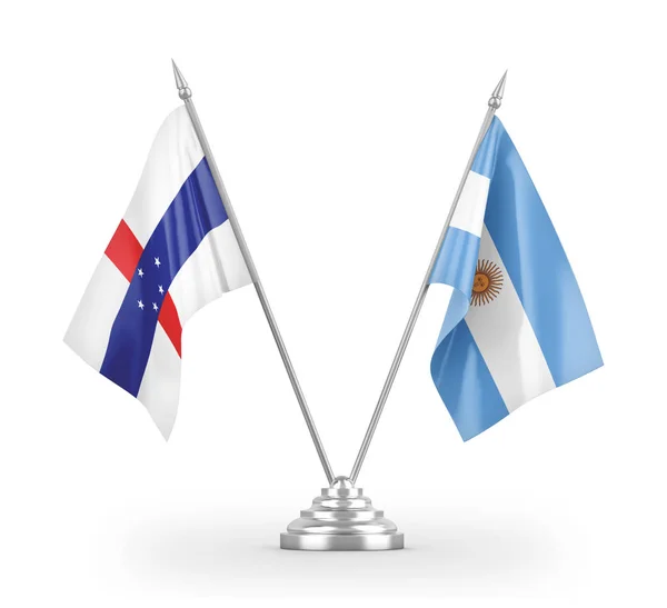 Argentina and Netherlands Antilles table flags isolated on white 3D rendering — Stock Photo, Image