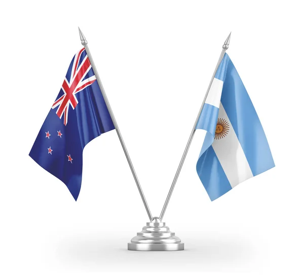 Argentina and New Zealand table flags isolated on white 3D rendering — Stock Photo, Image