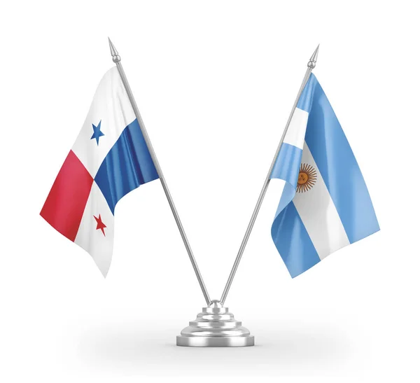 Argentinië en Panama tafelvlaggen geïsoleerd op witte 3d rendering — Stockfoto