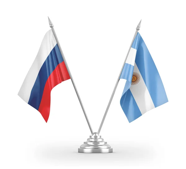Banderas de mesa Argentina y Rusia aisladas en renderizado 3D blanco —  Fotos de Stock