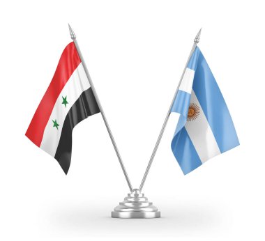 Argentina and Syria table flags isolated on white 3D rendering