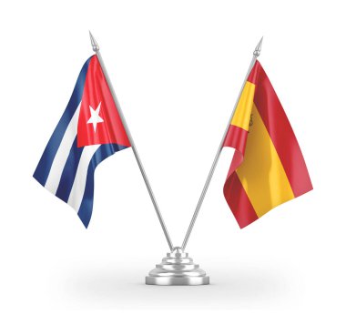 Spain and Cuba table flags isolated on white 3D rendering