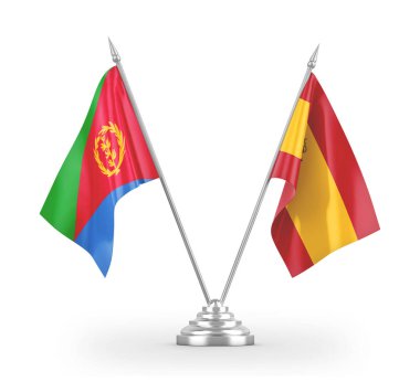 Spain and Eritrea table flags isolated on white 3D rendering